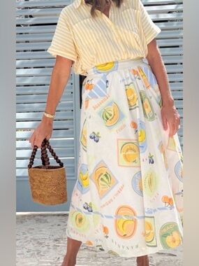 PROSPERINA ANNIE MULTI PRINT COTTON APRON MIDI SKIRT